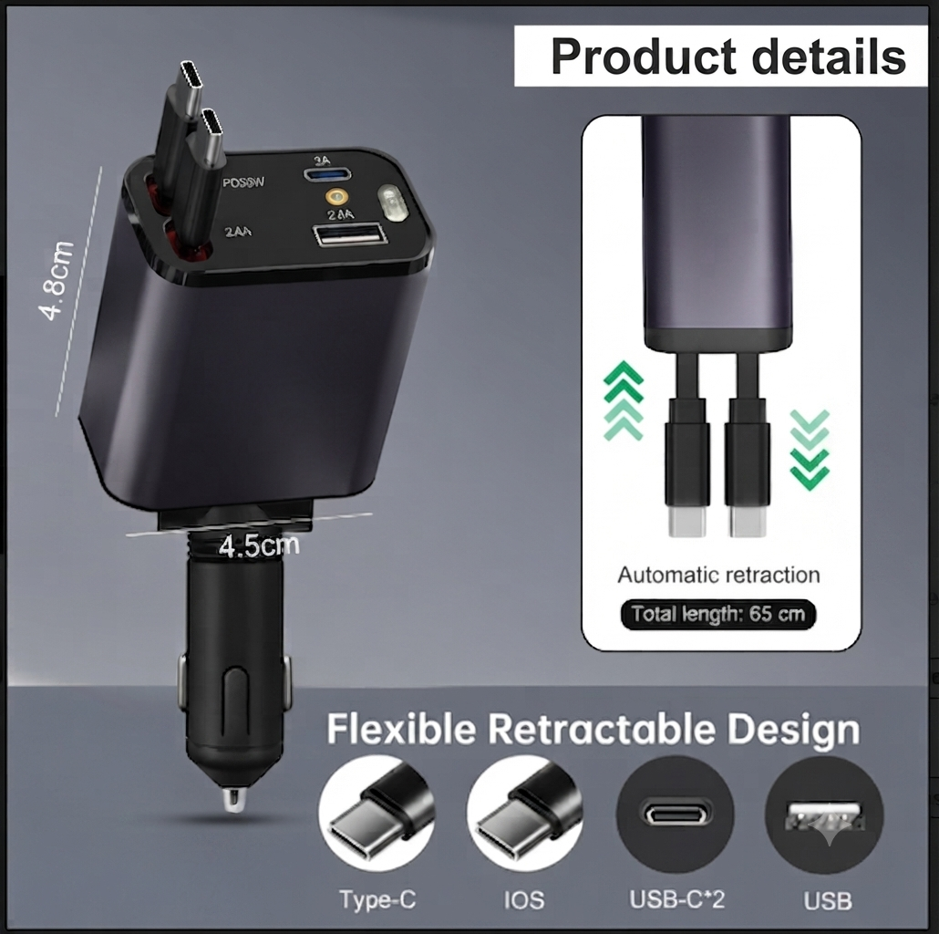 4-in-1 Retractable Car Charger
