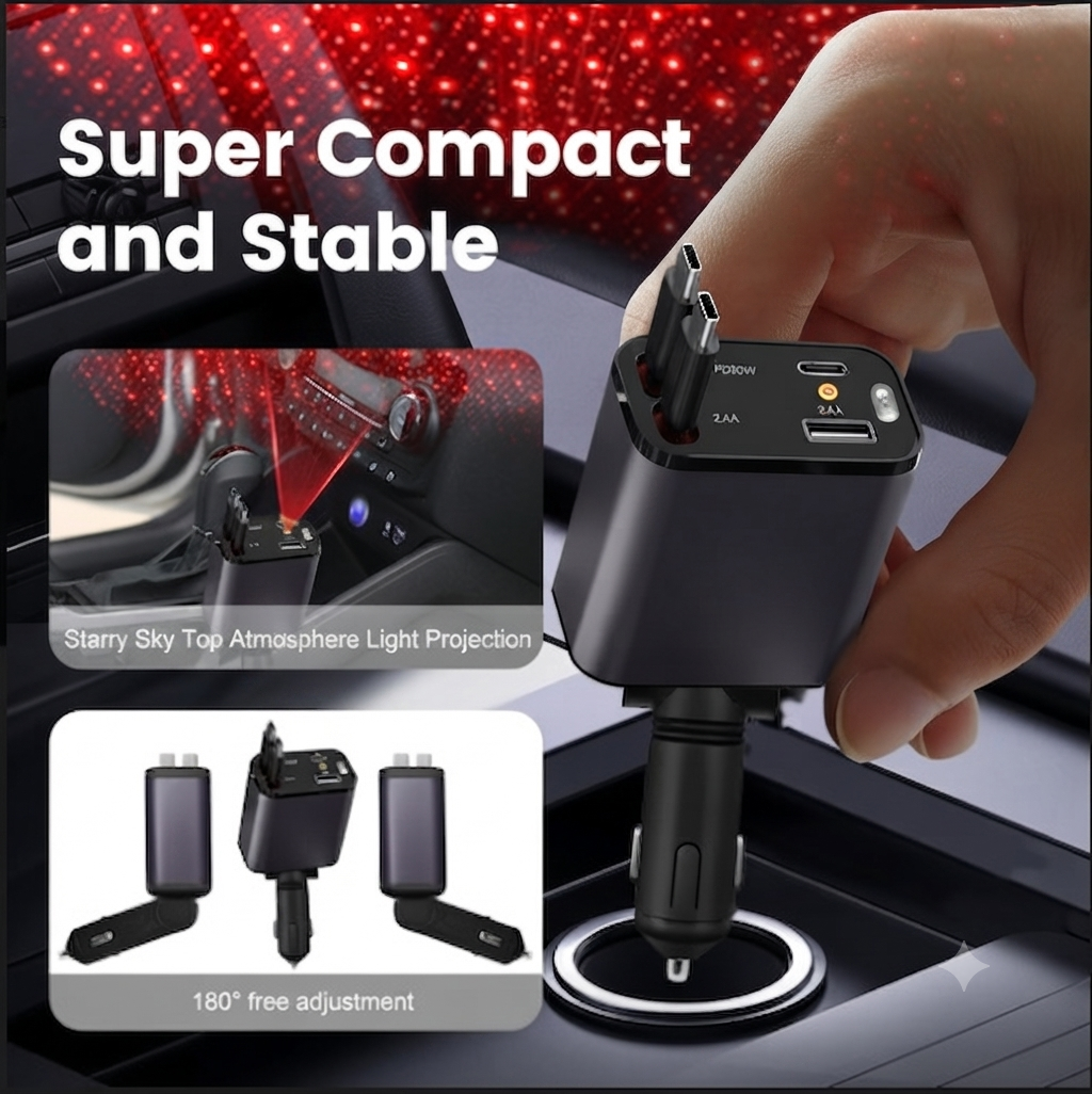 4-in-1 Retractable Car Charger